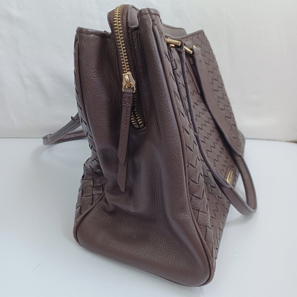 Cole Haan Handbag Dark Chocolate Woven Leather Basket Weave Shoulder Tote - Picture 12 of 16